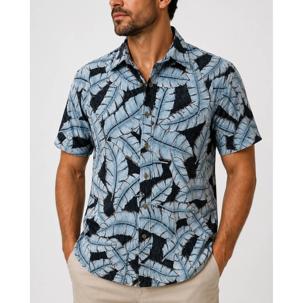 Cooke Street Hawaiian Aloha Shirt Large Floral Reverse Print Black Blue-Green